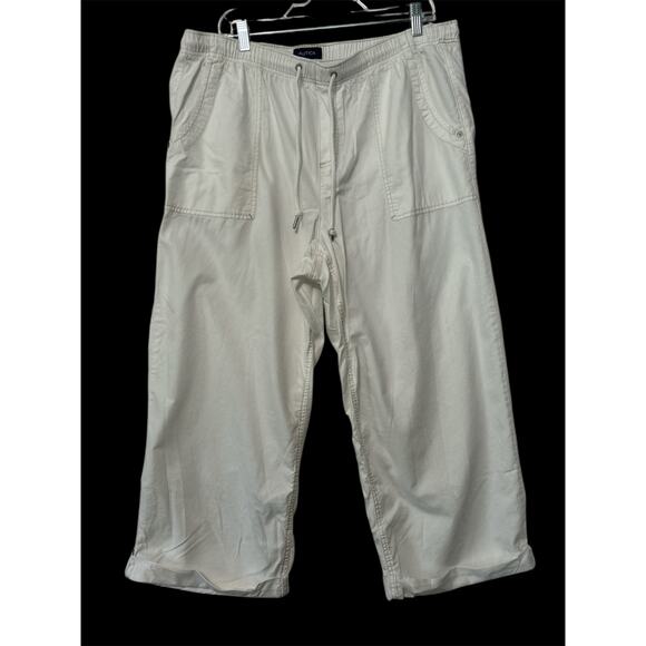 Nautica Women's White Wide Leg Baggy Cropped Drawstring Casual Pants Size XXL - Picture 1 of 9